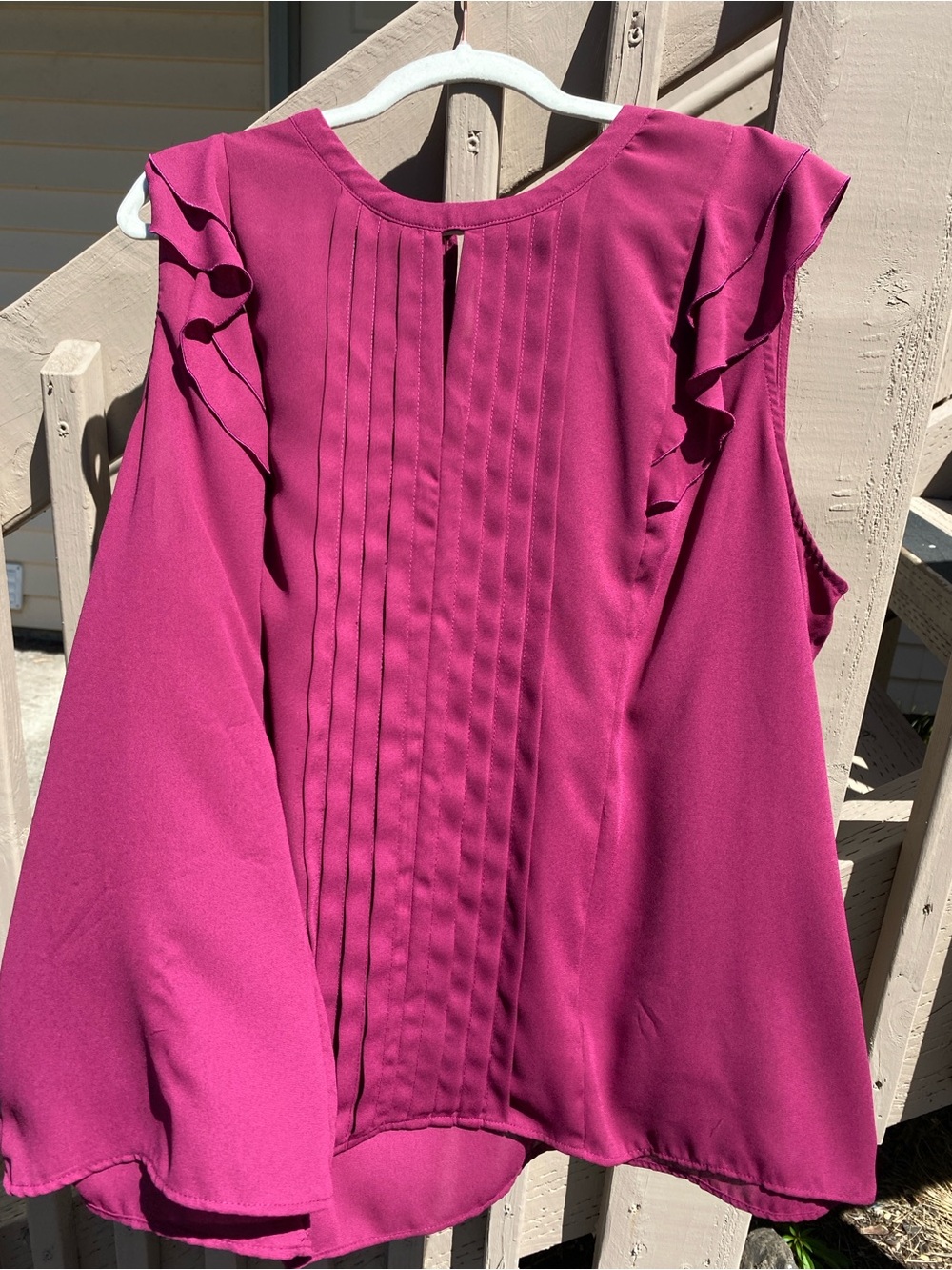 ELLE XXL Magenta Ruffle Sleeve Pleated Blouse Keyhole Back Career Top - Picture 11 of 11